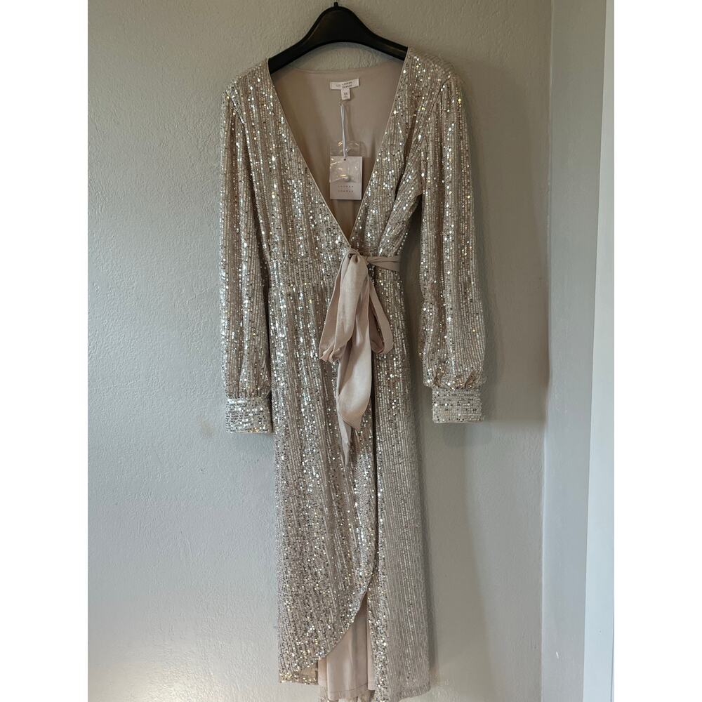 NWT Women's Lauren Conrad Champagne Sparkle Sequin V Neck Long Sleeve‎ Size XS - Picture 2 of 10